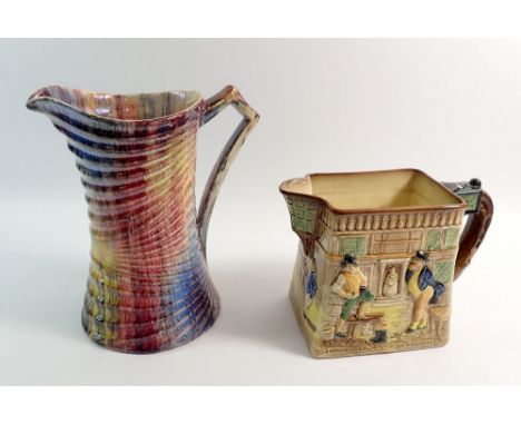 A Royal Doulton Pickwick Papers White Hart Inn pottery jug and a Price Kensington Belgrave Art Deco lustre jug, 21cm tall