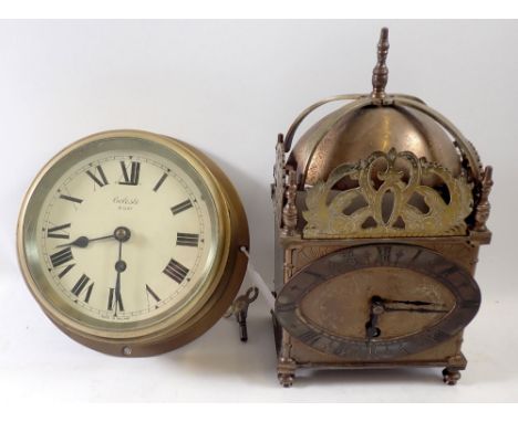 A Celeste brass ships clock and a brass lantern style clock with French movement, 23cm tall