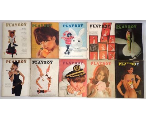 A box of vintage American Playboy magazines - 1966 all 12 issues, 1967 all 12 issues, 1968 all issues except Oct &amp; Jan, 1