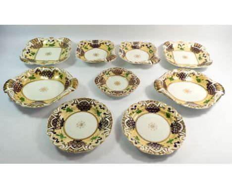 A 19th century Ridgway part dessert service pattern no 830 comprising two oval serving dishes, two pairs of square serving di