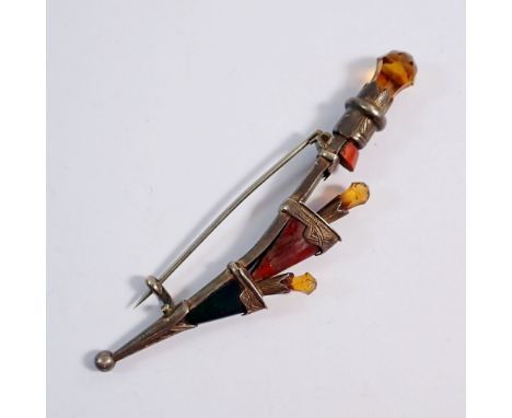 A Victorian Scottish silver stone set brooch in the form of a dagger - a/f, 7.7cm