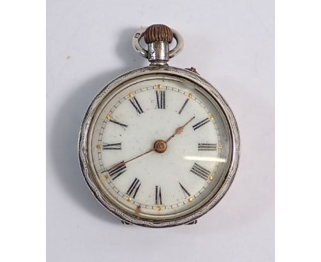 A silver fob watch, 3cm diameter