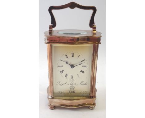 A silver plated carriage clock commemorating Queen Elizabeth II Silver Jubilee 1977 - with key 
