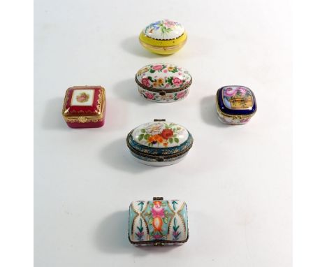 Six porcelain trinket boxes with gilt metal mounts including Valentine, Limoges etc.