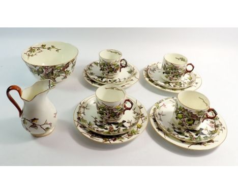 A Victorian George Jones part tea service decorated birds and ivy No.6099 comprising four cups and saucers, four tea plates, 