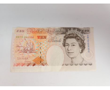Elizabeth II ten pound banknote, misprinted and cut off centre
