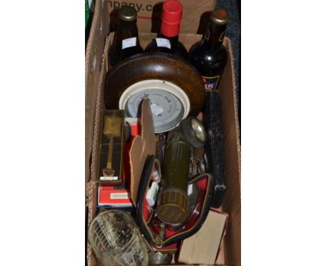 Household Goods - a circular oak barometer, Swadlincote police Arresting ale, Bass strong ale;  etc 