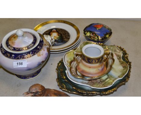 Ceramics - a Noritake biscuit barrel;  a shaped oval trinket dish;  etc 