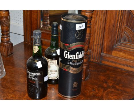 Wines and Spirits - Glenfiddich pure malt Scotch whisky; Harvey's Bristol Cream; Cockburns Port (3)