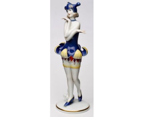 "Lotosblume"/ Tänzerin,Rosenthal/ Selb um 1922. Entw.: Dorothea Charol. Schlanke Standfigur in kurzem, aufgerolltem Rock u. N
