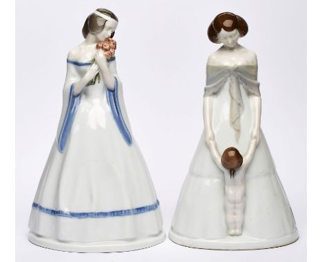Paar Figuren"Liebeszauber" und "Rosenmädchen", Rosenthal wohl um 1912. Entw.: Albert Caasmann. Je weibl. Standfigur in Krinol