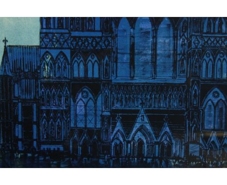 Robert Taverner (1920 - 2004) lithograph, Salisbury cathedral, framed and glazed. H.66 W.77cm. 