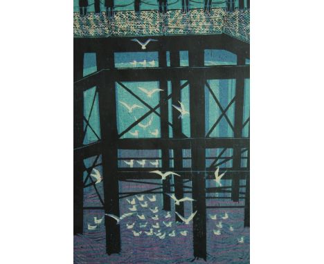 Robert Taverner (1920 - 2004) lithograph, 'Pierhead (no.7), signed and titled in pencil, framed and glazed. H.89 W.68cm. 