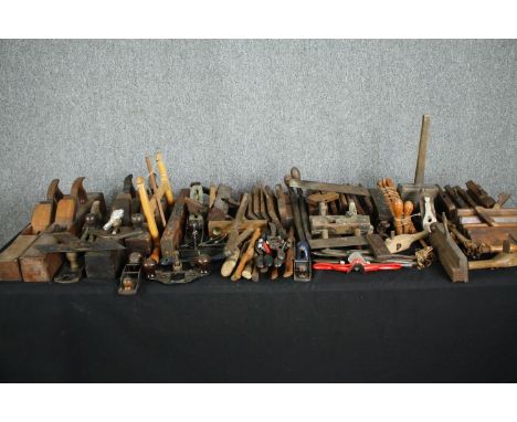 A large collection of woodworking tools. L.55 W.9cm. (largest). 