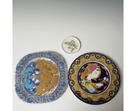 Collection of three decorative plates featuring artwork by Bjorn Wiinblad for Rosenthal Studio Line, Germany. The set include