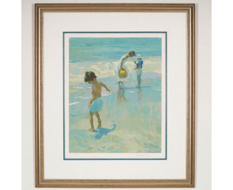 Limited edition color serigraph on paper by American artist Don Hatfield, titled Special Time featuring a serene beachside mo