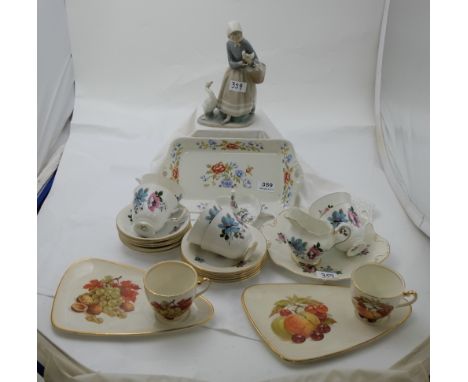 Masons plate, Aynlsey ring dish, Lladro figure (chip), china cups & saucers