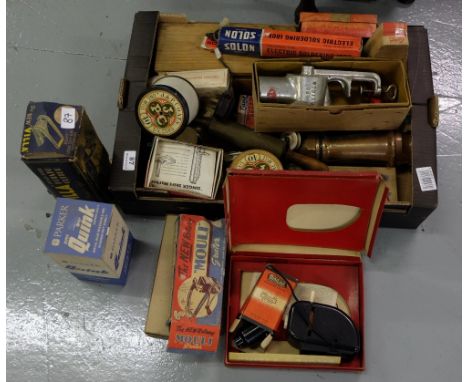 Boxed lot – vintage kitchenalia (slicer, mincers etc),  sealing wax, Eagle film projector etc