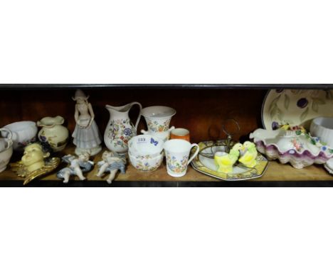 Shelf of china items – Aynsley, cherubs, shell dish etc