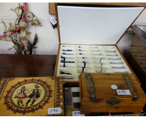 Edman Chess Set in carrying case, with glass pieces (as new), 2 trinket boxes & a vintage chess set with character pieces (4)