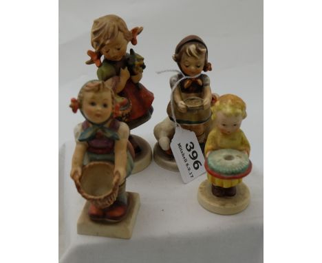 3 Goebel/Hummell Figures of Young girls with baskets & a smaller Hummell figure (repaired) (4)