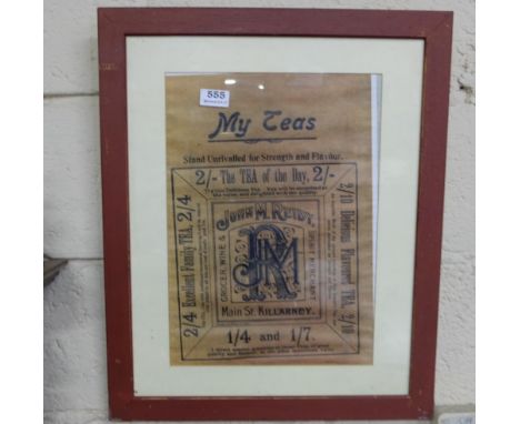 “My Teas”, framed tea bag packet, stamped John M Reidy Killarney & Oil on board “Plough Horses”, 12”h 2 14”w, signed P Ingram