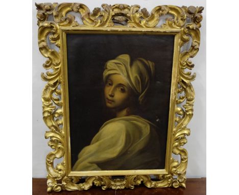 19thC Oil on Canvas – Portrait of Woman wearing a white turban, 25”h x 18”w, in a decorative Florentine frame