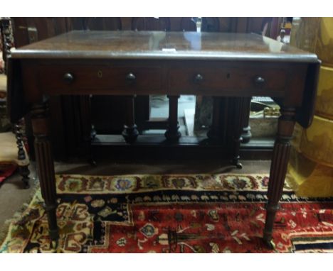 WMIV Mahogany Sofa Table with drop ends, two apron drawers and turned legs, on castors, extends to 54”w