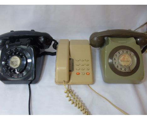 3 Vintage dial telephones and a push button telephone