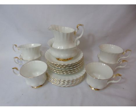 Royal Albert white and gilt tea ware. Approx 20 pieces, 4 pieces of poole pottery, china ware etc