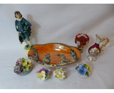 Assorted china to include Goebel figure of a man and 2 Coalport posies