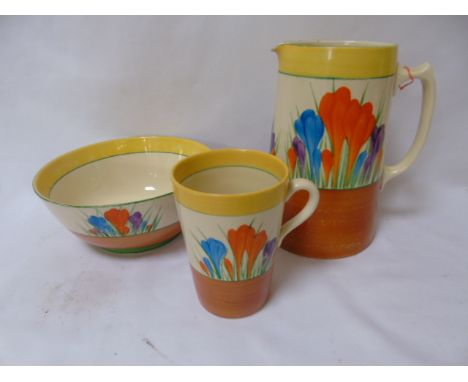 Clarice Cliff autumn crocus jug, mug and bowl early 1930's