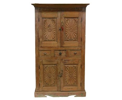 Indian hardwood cupboard, fitted with doors and drawers, width 108cm, depth 50cm, height 179cm.Qty: 1Condition report:One she