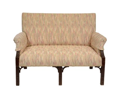 Victorian settee, later Chippendale style legs, width 121cm, depth 65cm, height 90cm.