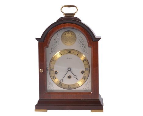 Reproduction walnut finish bracket clock, gilt chapter-ring, silvered dial, movement by Rapport, Westminster striking movemen