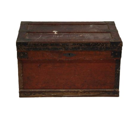 Old silver chest, metal bound, stamped "The Marshall Patent", converted, width 76cm, depth 48cm, height 46cm.