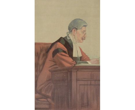 After Ronald Searle, Lord Goddard, colour print, 45 x 29cm; a collection of five caricature prints of lawyers and baristers, 