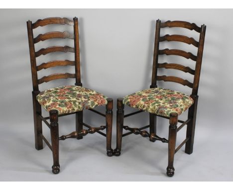 A Set of Six Reproduction Ladder Back Tapestry Seated Dining Chairs 