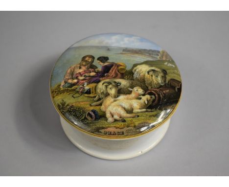 A Prattware Pot Lid and Base, Peace, 10cms Diameter 