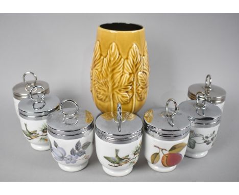 A Collection of Seven Various Royal Worcester Egg Coddlers and a Sylvac Vase 