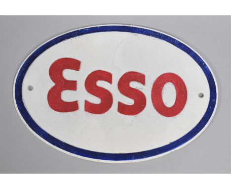 A Reproduction Cast Metal Hand Painted Oval Sign for Esso, 32cms Wide 