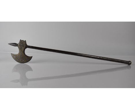 A 19th Century Indo Persian Axe (Sare-H Tabar) having Crescent Head Decorated with Silver Koftgari Floral Decoration and Pain