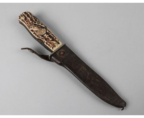 A Vintage German Decora Multitool Hunting Knife Complete with Leather Scabbard 