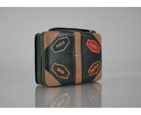 A Novelty Leather Zip Closing Two Division Box in the Form of a Vintage Travelling Trunk, 9cms Wide 