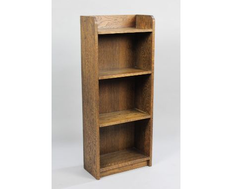 A Small Narrow Oak Four Shelf Galleried Open Bookcase, 37cms Wide 