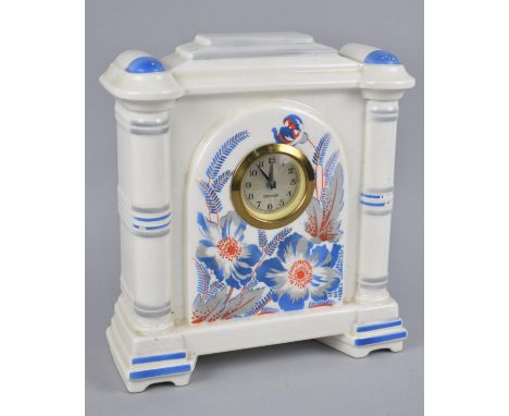 A Modern Ceramic Mantel Clock of Architectural Form, Clockwork Movement, 25cms High 
