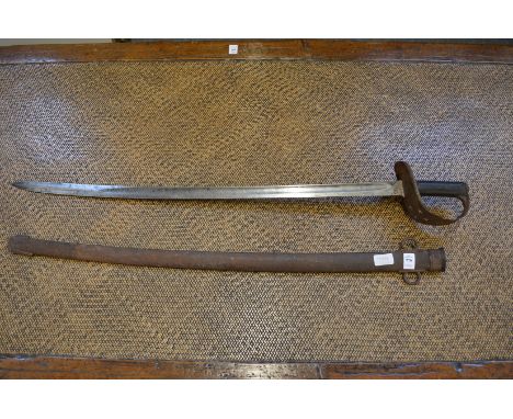 A cavalry sabre with steel scabbard.