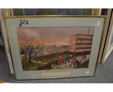 Helen Bradley, street scene with figures, colour print and various other prints.