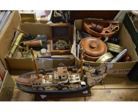 A model of a trawler, miscellaneous collectables to include smoking related items.