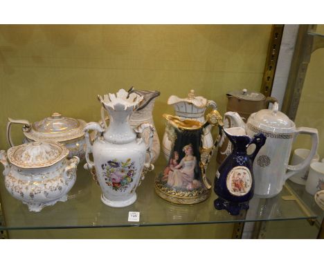 Collection of decorative jugs, vases, teapots and sucrier.